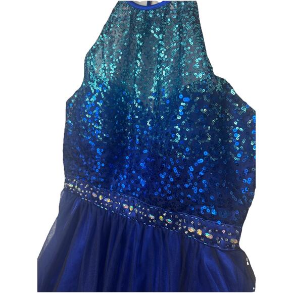 Masquerade Sz 9/10 Formal Prom Hoco Blue Sequin Beaded Rhinestone Mini Dress - Picture 3 of 11